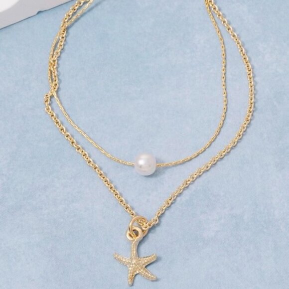 JACLYN PEARL AND STARFISH LAYERED NECKLACE - Picture 1 of 1